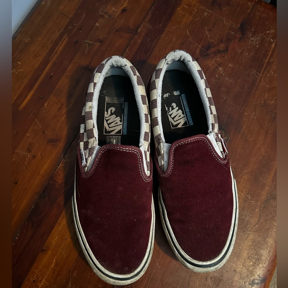 Maroon Velvet/Checkered Vans